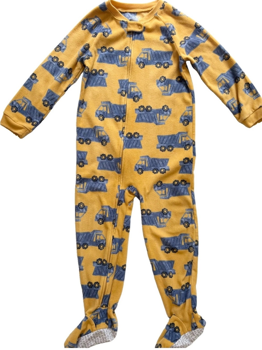 Carter's 5T Child of Mine Footed Zip One Piece Fleece Pajamas Yellow Dump Trucks